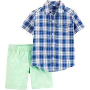 Carter's Baby Boys' 2 Pc Playwear Sets (6 Months, Blue/Plaid/Green)
